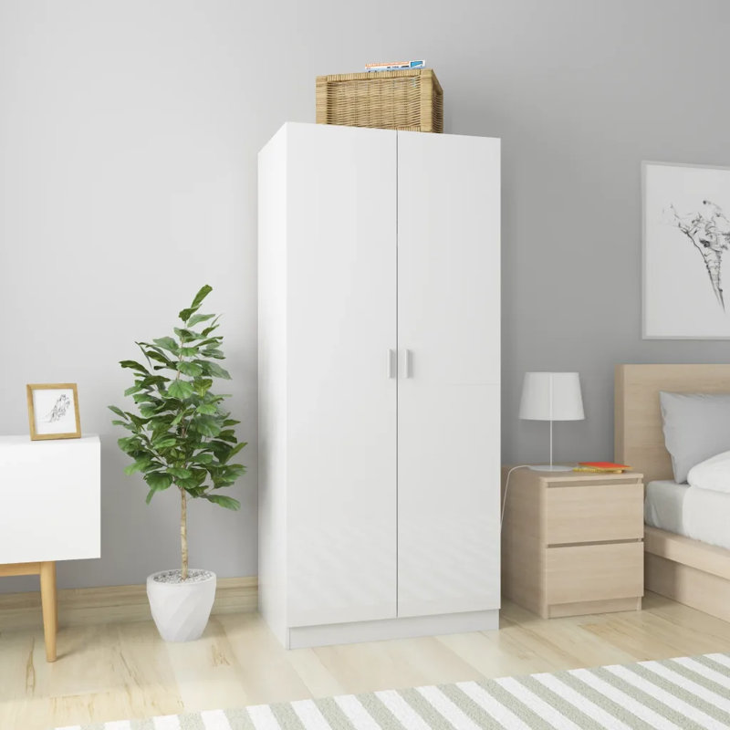 Benefiel 2 Door Manufactured Wood Wardrobe, Grey Sonoma, 200cm H x 90cm W x 52cm D