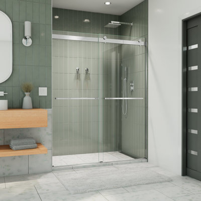 Porte de douche coulissante demi-cadre l 56 po x l 60 po x H 76 po Essence avec technologie Clearmax™