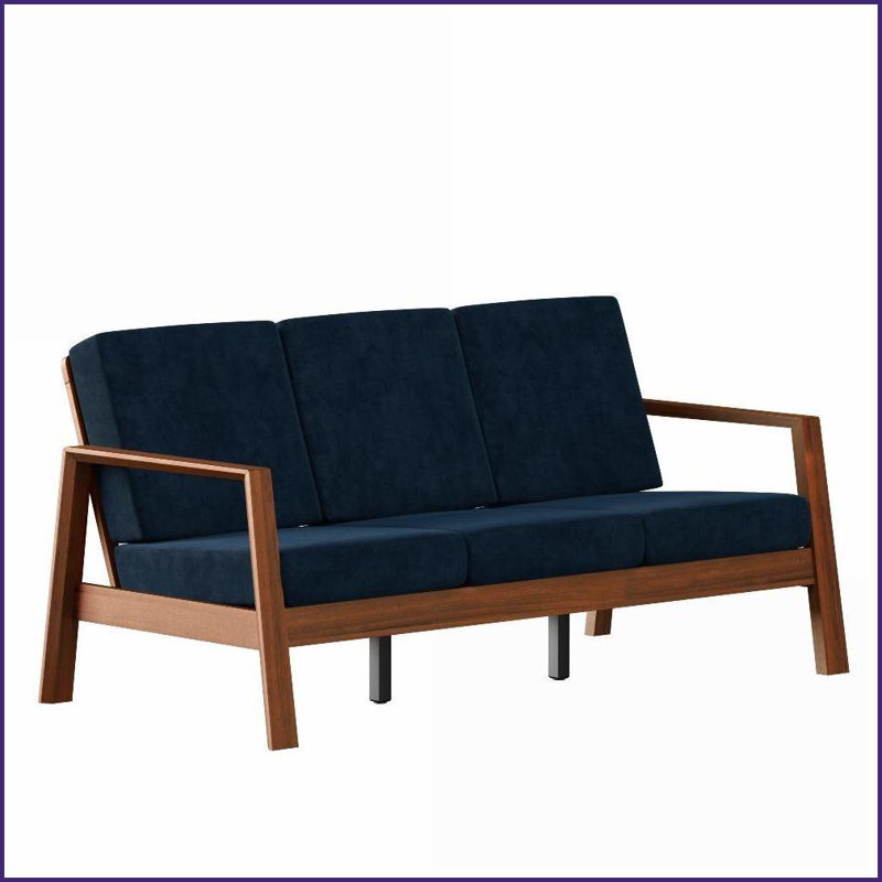 Canapé compact Mid-Century moderne, revêtement en velours bleu marine - Structure en bois robuste pour les petits espaces | Bleu marine | Velours | Bois