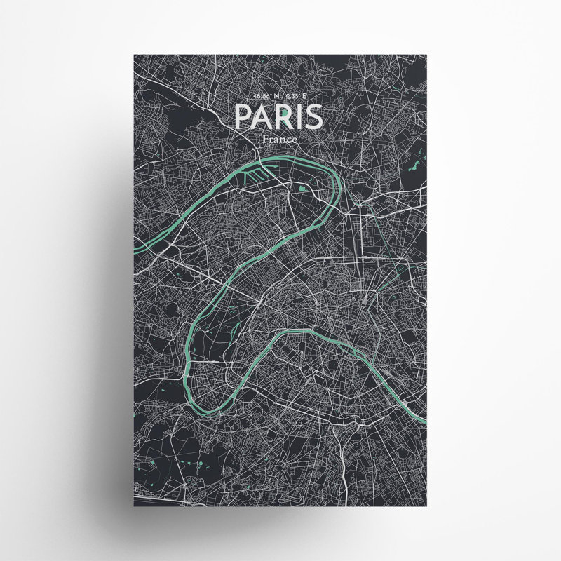 Paris City Map In Dream - No Frame Print, 17cm H x 11cm W x 0.05cm D
