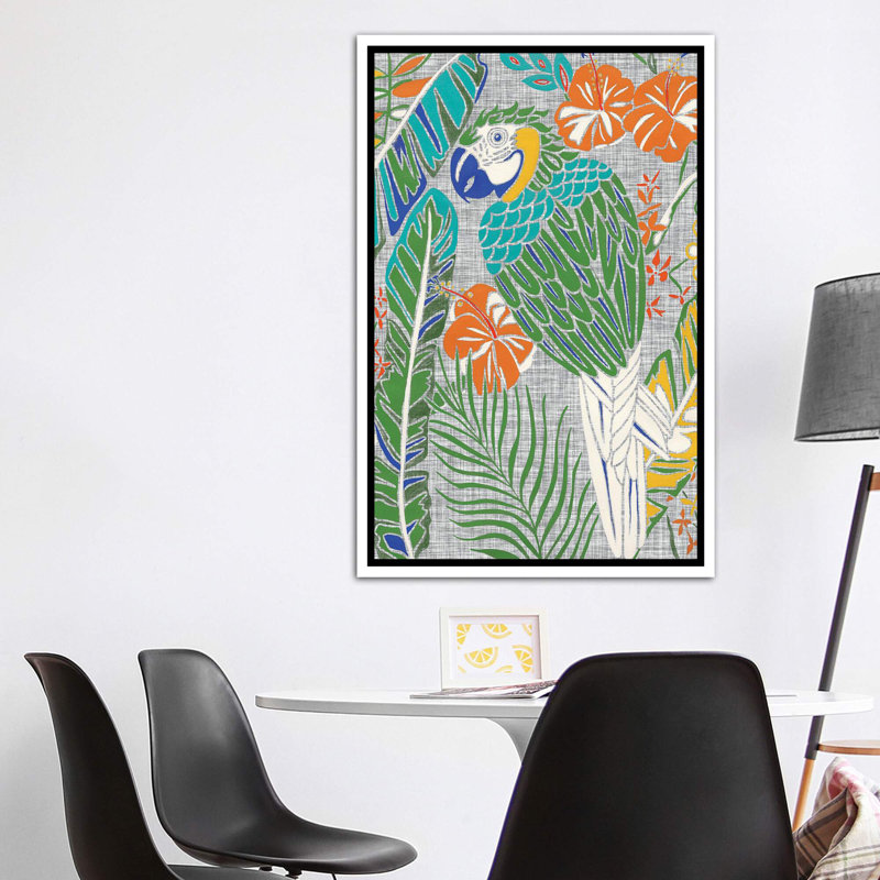 Ara tropical par Chariklia Zarris - impression d'art graphique, H 60 po x l 40po x P 1,5 po, Toile blanche encadrée