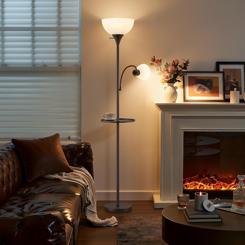 Lampe torchère sur pied 72 "avec table et lampes de lecture réglables, Brun
