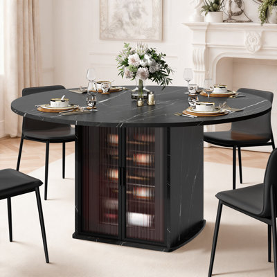 Round Dining Table With Fridge Space, Kitchen Tables,wood Dining Room Table With Storage Shelf, Circle Dinner Tables For Home by Wrought Studio