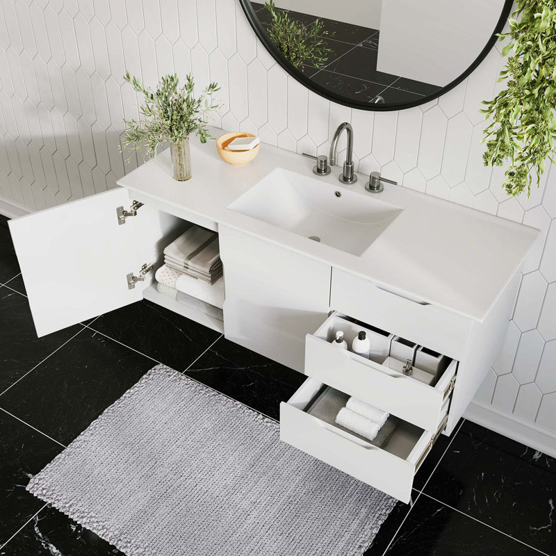 Modway 48" Single Sink Bathroom Vanity Set, Blanc, Blanc