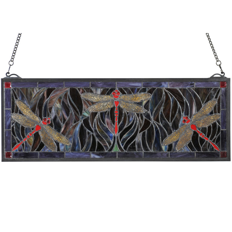 Tiffany Dragonfly Trio Stained Glass Window