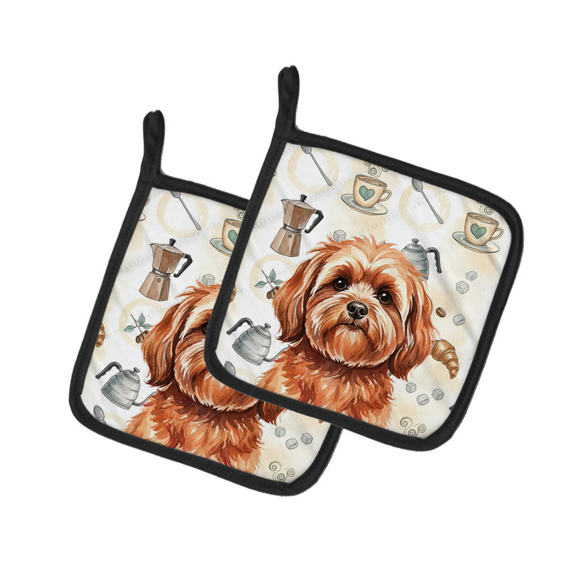 Paire de porte-cafetières rouges Lhasa Apso