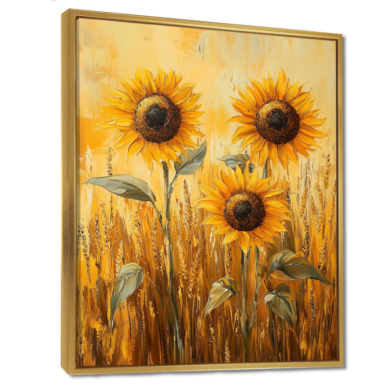 «Disha Country Sunflowers And The Weath Field I - Sunflowers», art encadré, H 20 po x l 12 po, Impression encadrée flottante