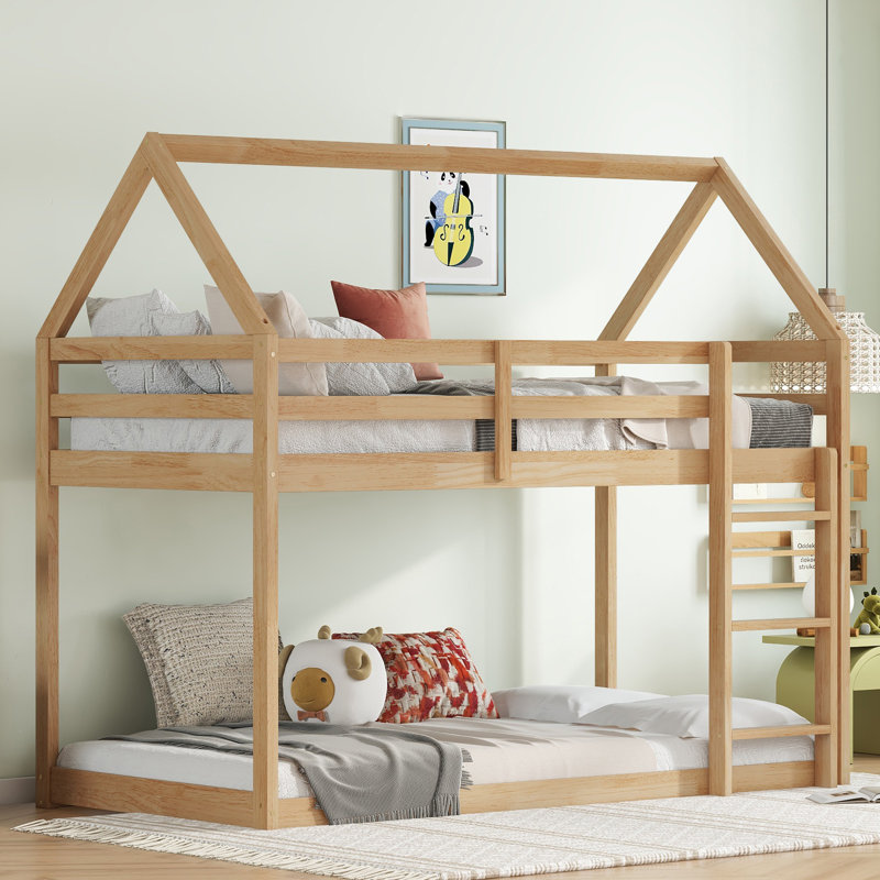 Rubber Wood Floor Bunk Bed, Oak