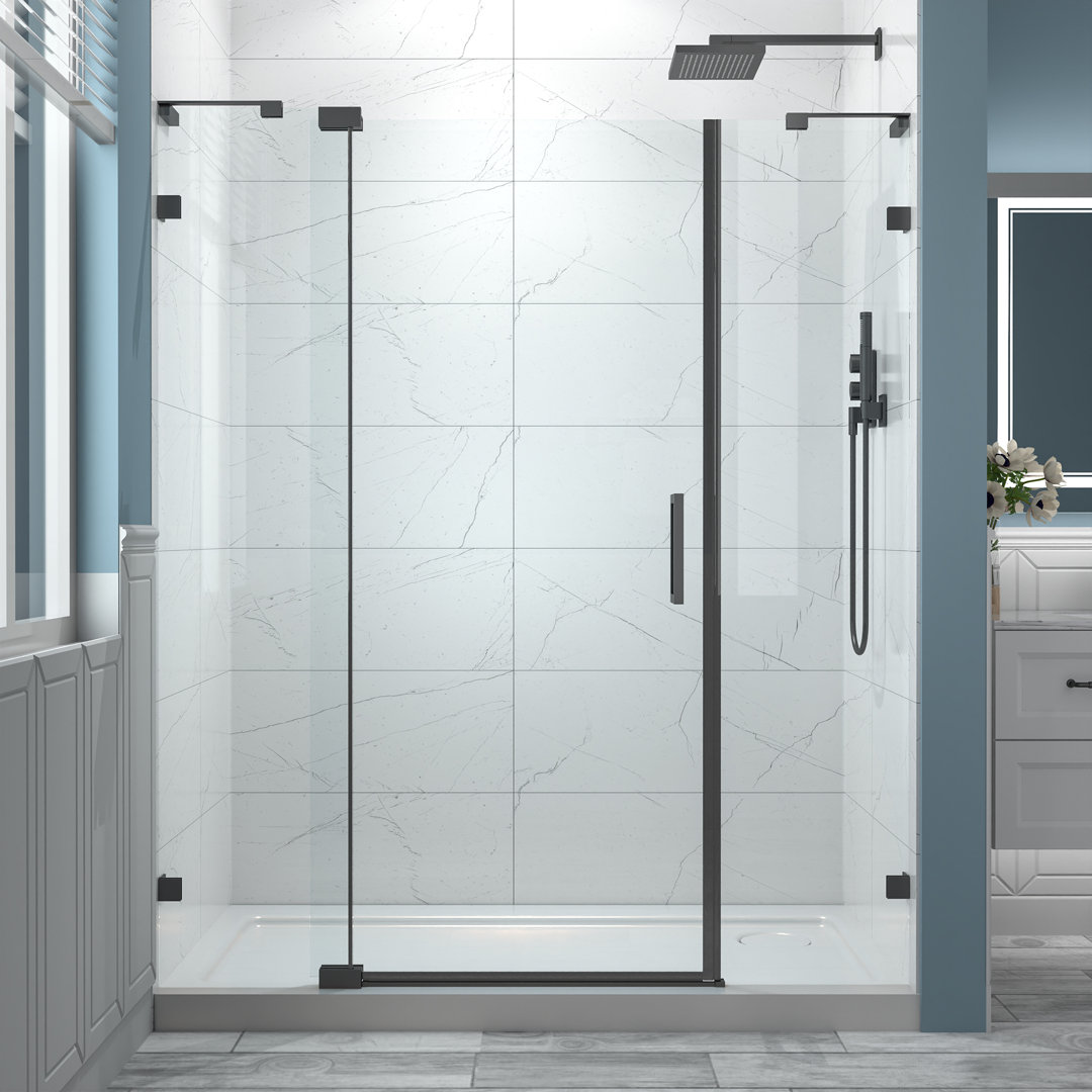 34'' W X 72'' H Hinged Frameless Shower Door With Clear Glass ExBrite 