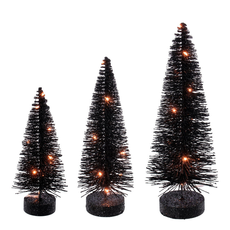  Ensemble d'arbre de brosse à bouteille noire éclairée de 8 po à 10 po à 12 po., Orange, H 1 pi, Noir