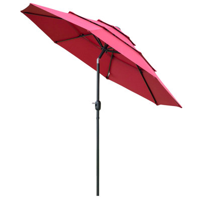 Outsunny 3 Tiers Patio Umbrella Outdoor Market Umbrella With Crank, Push Button Tilt For Deck, Backyard And Lawn