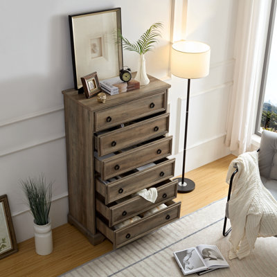Modern 6 Drawer Dresser, Dressers For Bedroom, Tall Chest Of Drawers Closet Organizers & Storage Clothes - Easy Pull Handle, Textured Borders Living R