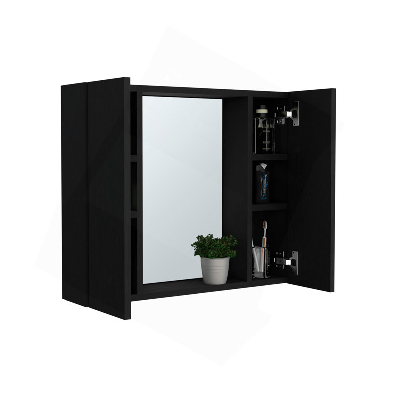 Pharmacie, double porte, miroir, une tablette extérieure, Noir
