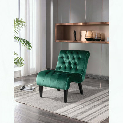 Fauteuil d'appoint sans accoudoirs en velours - vert - capitonné