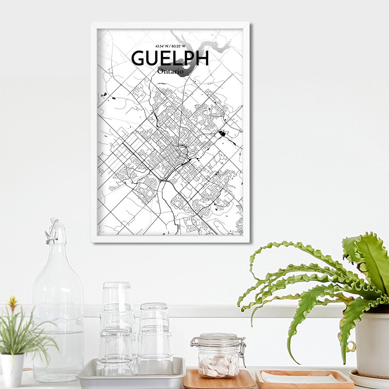 Guelph City Map, impression, Noir / blanc, H 27,6 po x l 19,7 po