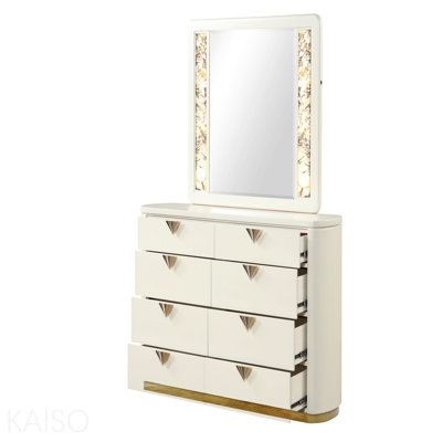 Modern Style 8- Drawer Dresser(Includes Only Dresser) Made With Wood And Gold Accents In Beige