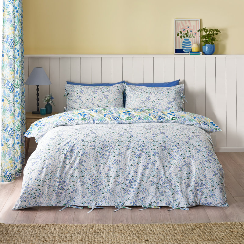 Tilly Floral Reversible Duvet Cover Set, Blue, Kingsize Duvet Cover + 2 Standard Pillowcases