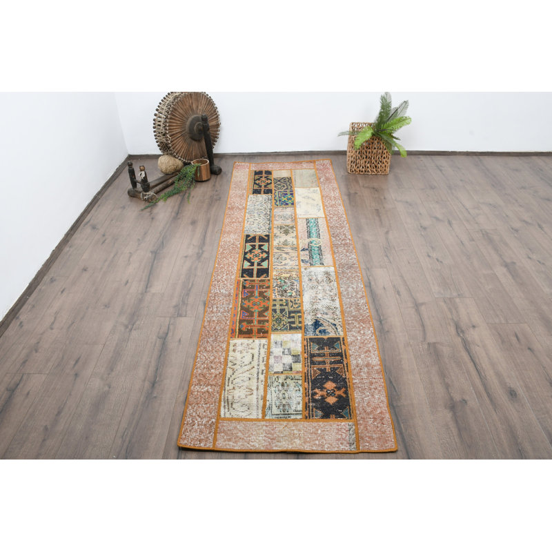 Vintage Wool Patchwork Runner, 29.9x96.9 Inch Brown Rug