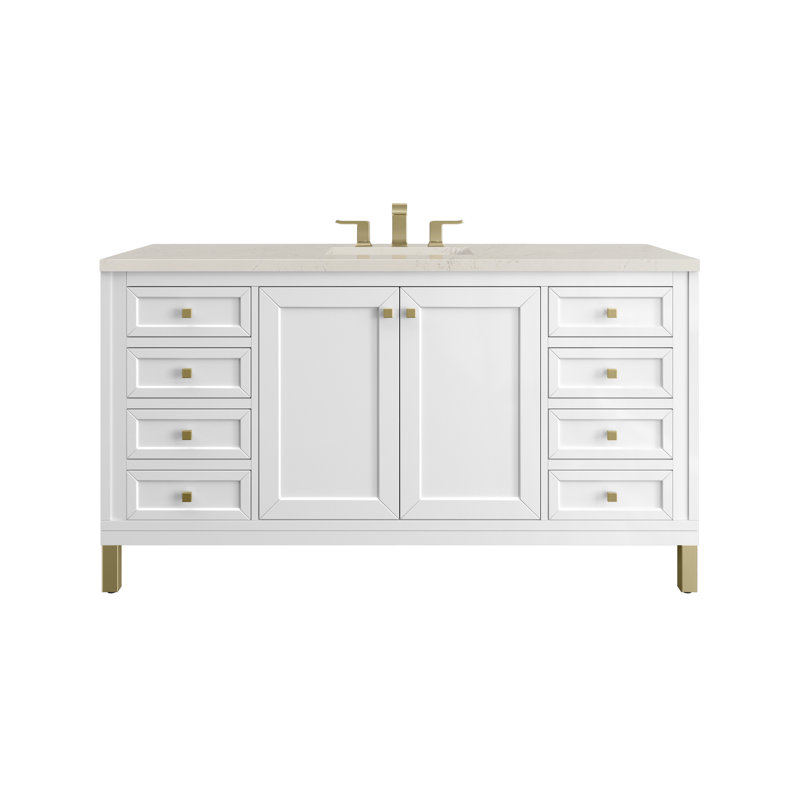 Chicago 60'' W Double Vanity, Glossy White, Tajnar Eclos, 8" Widespread
