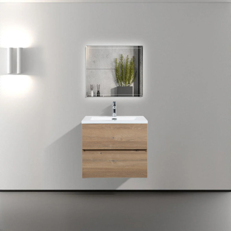 Villano 24 po L x 19 po P 2 tiroirs Meuble-lavabo mural avec évier simple et Comptoir en Polymarbre blanc