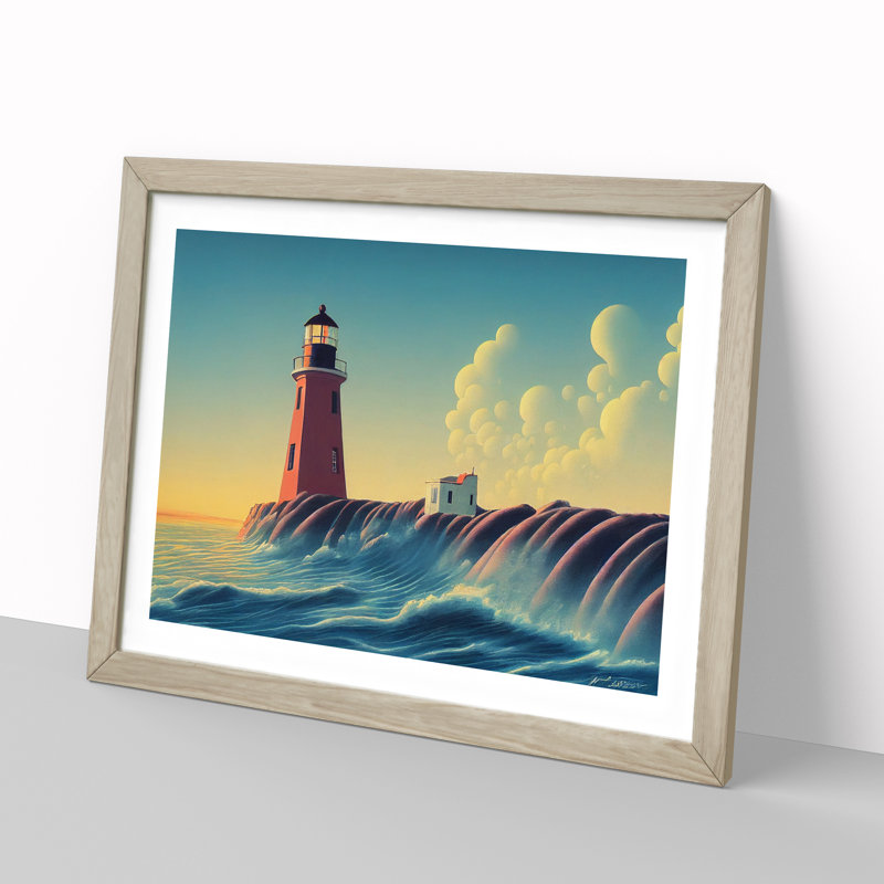 Lighthouse Seascape Vol.5 1 Piece Single Picture Frame Wall Art, 46cm H x 64cm W x 2cm D, Oak