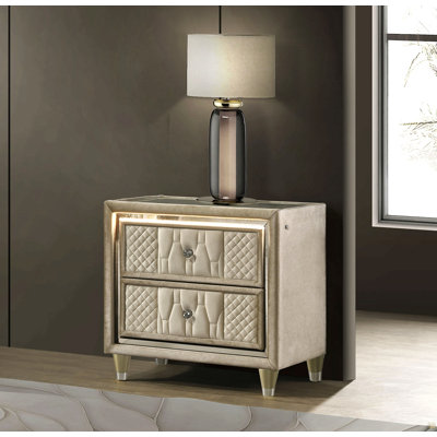 2-Drawer LED Nightstand With Dual USB