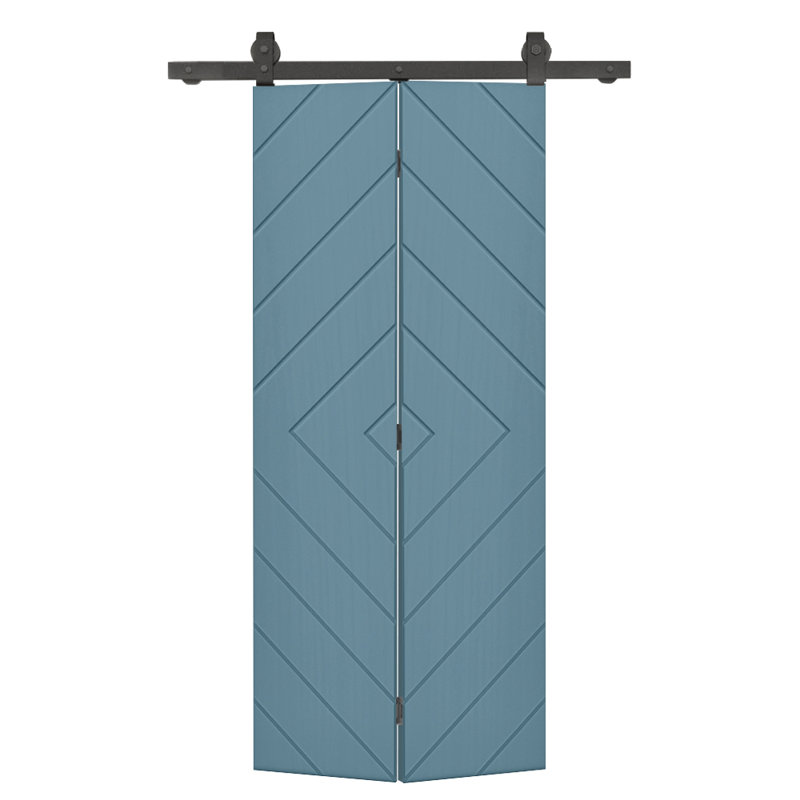 Porte de grange pliante moderne avec quincaillerie coulissante, Bleu dignité, 30 po x 80 po