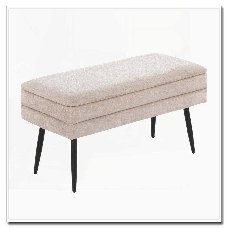 Banc de rangement contemporain en métal noir et tissu brun clair, Beige