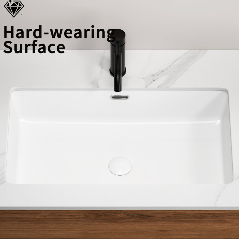 White 28 Inch Undermount Kitchen And Bathroom Sink, Single Bowl, American Design, Build Solid Ceramic, Dual Mount, Easy To Clean