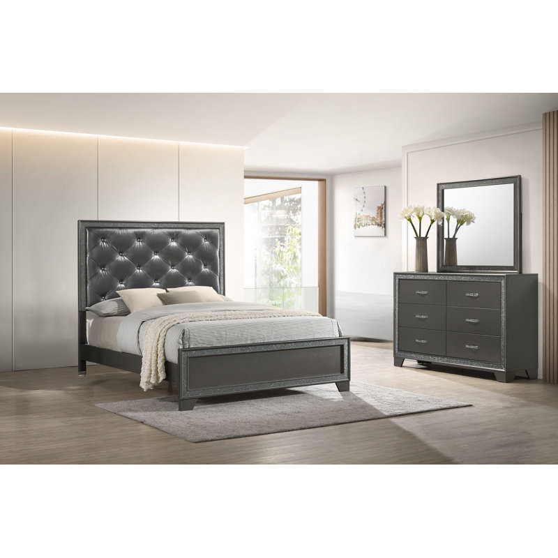 Ensemble de chambre à coucher à panneau tapissier 3-1 Maressa, Grand