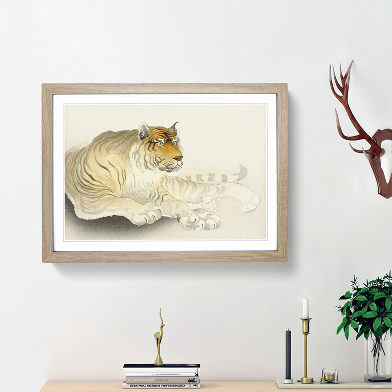 Tiger by Ohara Koson - Picture Frame Painting Print, 36cm H x 48cm W x 2cm D, Oak Framed