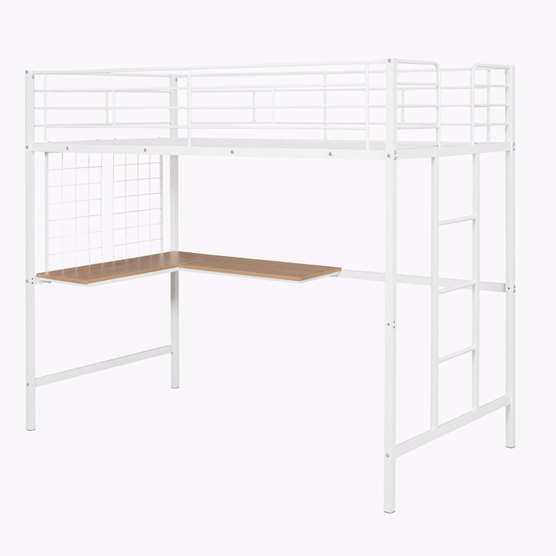 Lit plateforme avec rangement en métal Ananya, Blanc, Lit simple