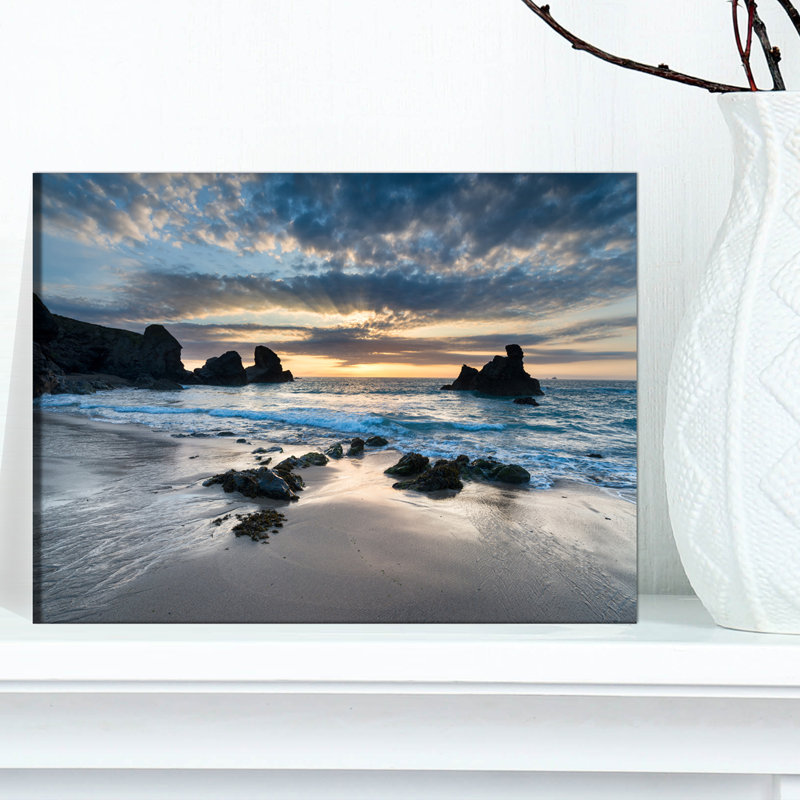 Magnifique baie de Porthcothan - imprimé bord de mer, H 12 po x l 20 po, Toile tendue, Sans cadre
