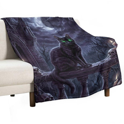 Jeté en flanelle de style gothique chat noir, couverture douce et chaude pour le canapé-lit du salon