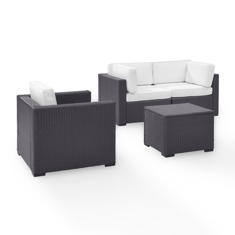Ensemble de conversation modulaire en rotin avec coussins 4 pièces Arbedella, Blanc