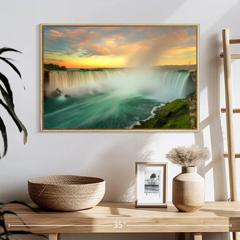 Paysage des chutes du Niagara, 25 po x 17 po, Cadre flottant en bois naturel