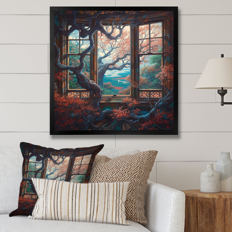 «Roei Orange and Brown Branches In Window IV», reproduction sur toile, Cadre photo noir, H 16 po x l 16 po x P 1 po