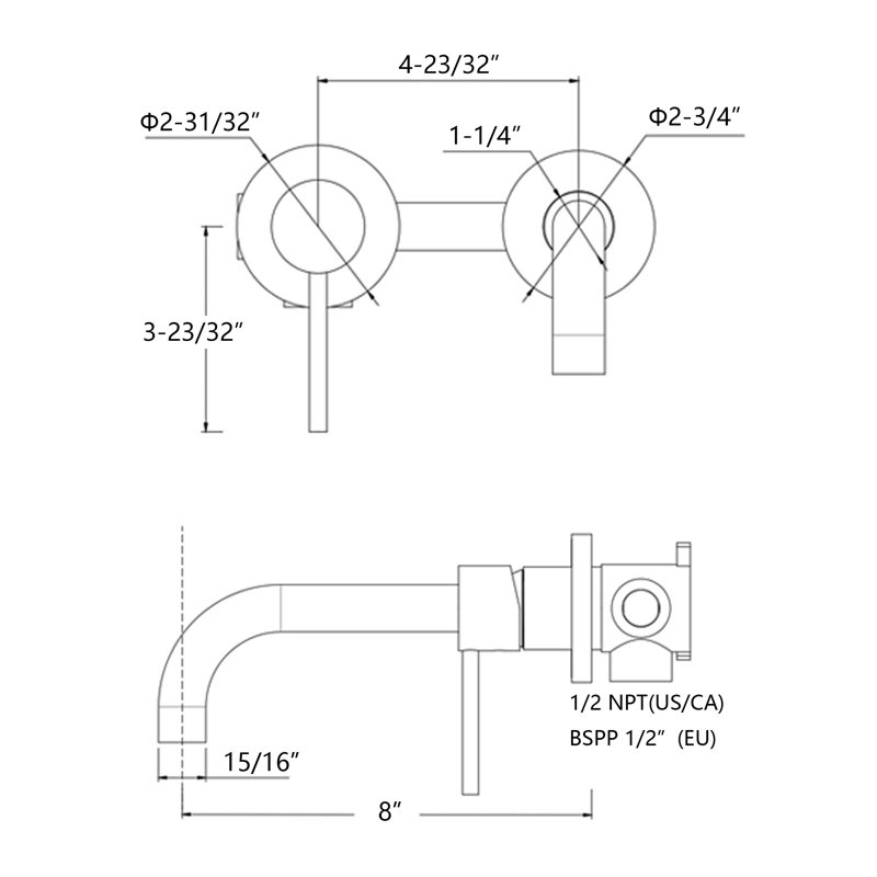 Wall Mount Vanity Faucet,Wall Lavatory Faucet, Bathroom Sink Faucet Single Hole with Left-Handed, Chrome