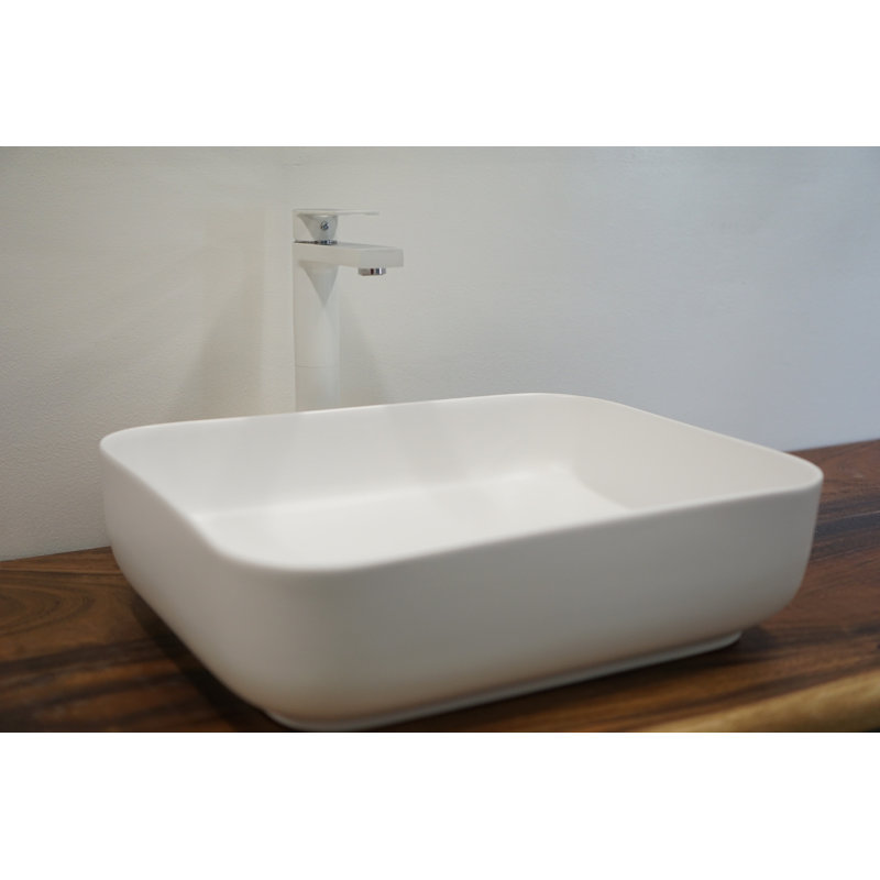Kingsman Hardware 20 Inch Ceramic Rectangular Vessel Bathroom Sink Matte White