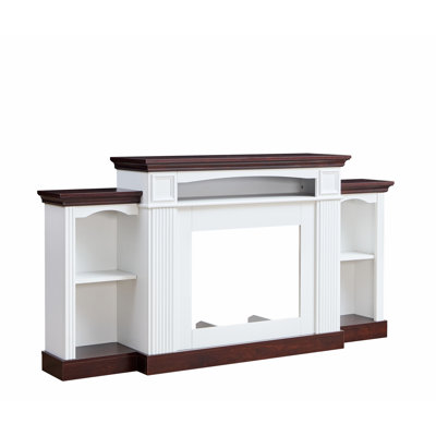 Style Tv Stand With Fireplace Insert, 70-Inch Compatible, , Living/Bedroom, Cherry/White Table For 70" Tv, Spacious Desktop, White/Cherry