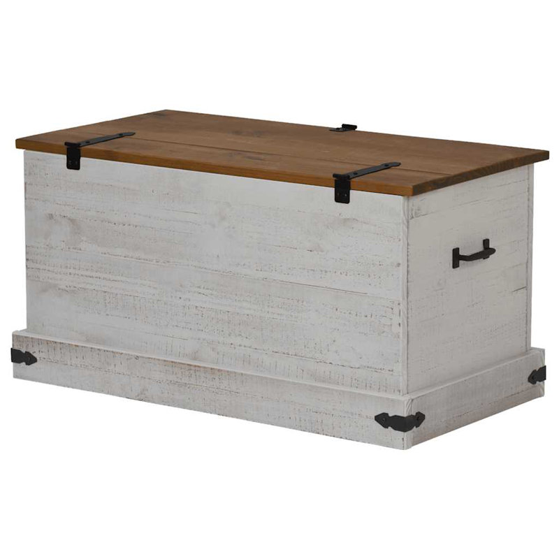 Vidaxl Storage Chest Solid Pine Wood, Medium Storage Chest, White, 18.5" H x 36" W x 19" D