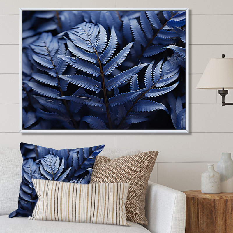 Blue Ferns Indigo Tranquillity I - Print, H 12 po x l 20 po x P 1 po, Cadre flottant blanc