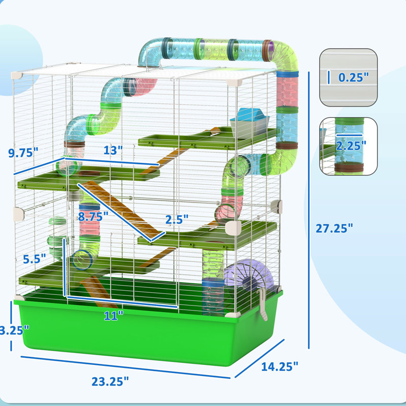 Très grande cage à hamster 23 po - 5 niveaux, tubes, tunnels, poignées de transport, aire de jeu sécuritaire et confortable