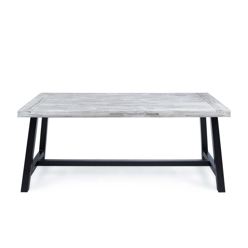 Outdoor Acacia Wood Dining Table with Rustic Metal Frame, Gray