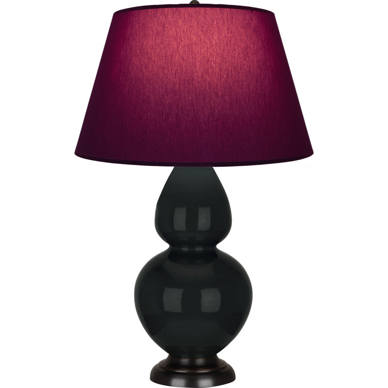 Lampe de table double gourde en céramique, Obsidienne vernie / bronze, Prune / lavande, Bronze