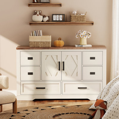 Commode en bois de style campagnard avec étagère ajustable et 6 tiroirs pour enfants Laziza
