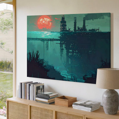 Submerged Industry Canvassurreal Deep Sea Oil Platform Illustration Wall Art Canvas Ready To Hang Gallery Wrapped Home Decor Modern Design