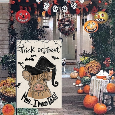 Halloween Halloween Trick Or régal maison drapeau 28 X 40 double face, chauve-souris vache Highland grands drapeaux de jardin extérieur de jardin