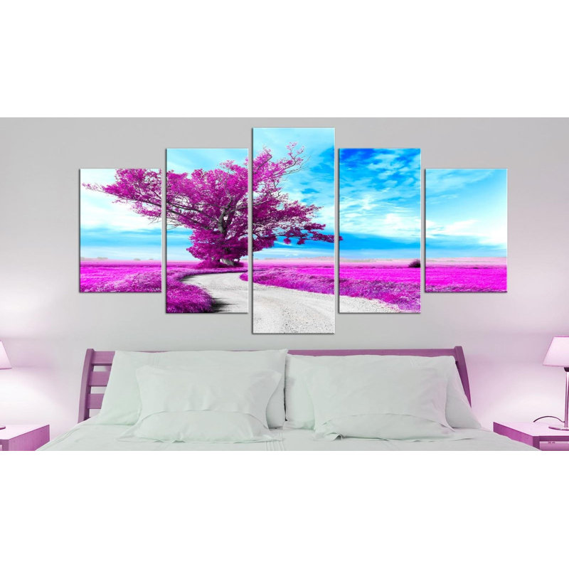 Deffrick, arbre près de la route, reproduction sur toile 5 pièces, H 40 po x l 80 po x P 0,7 po, Violet