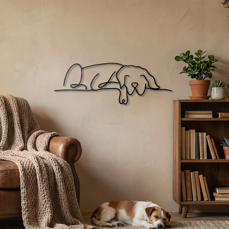 Silhouette de chien noir, décoration murale minimaliste moderne en métal